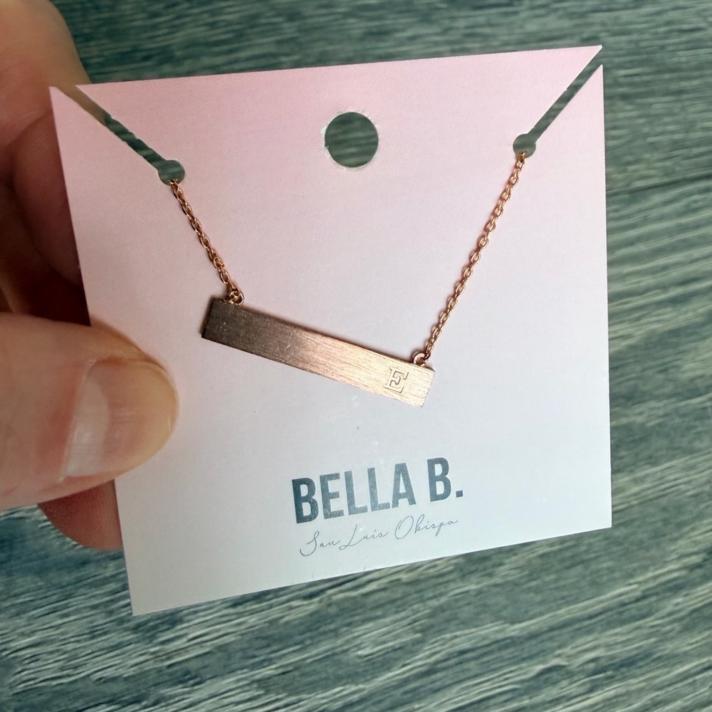 Rose Gold Bar Initial Necklace "E"